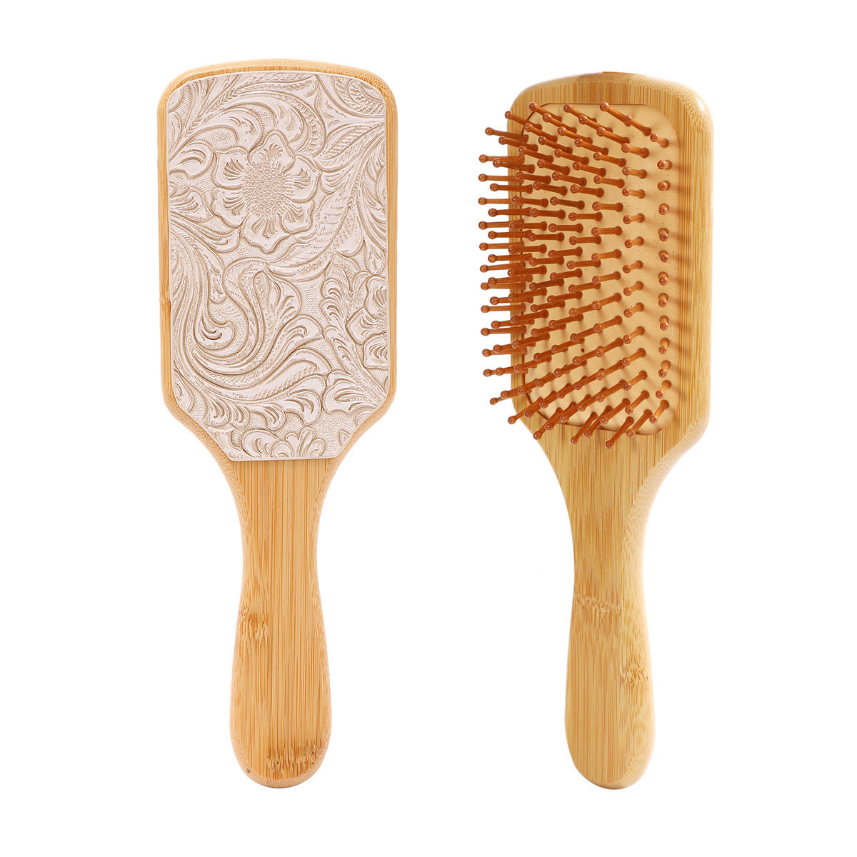 Wholesale Bamboo Real Leather Cow Retro Western Cowboy Style Air Cushion Comb Airbag Comb Meridian Massage Comb Hairdressing Comb